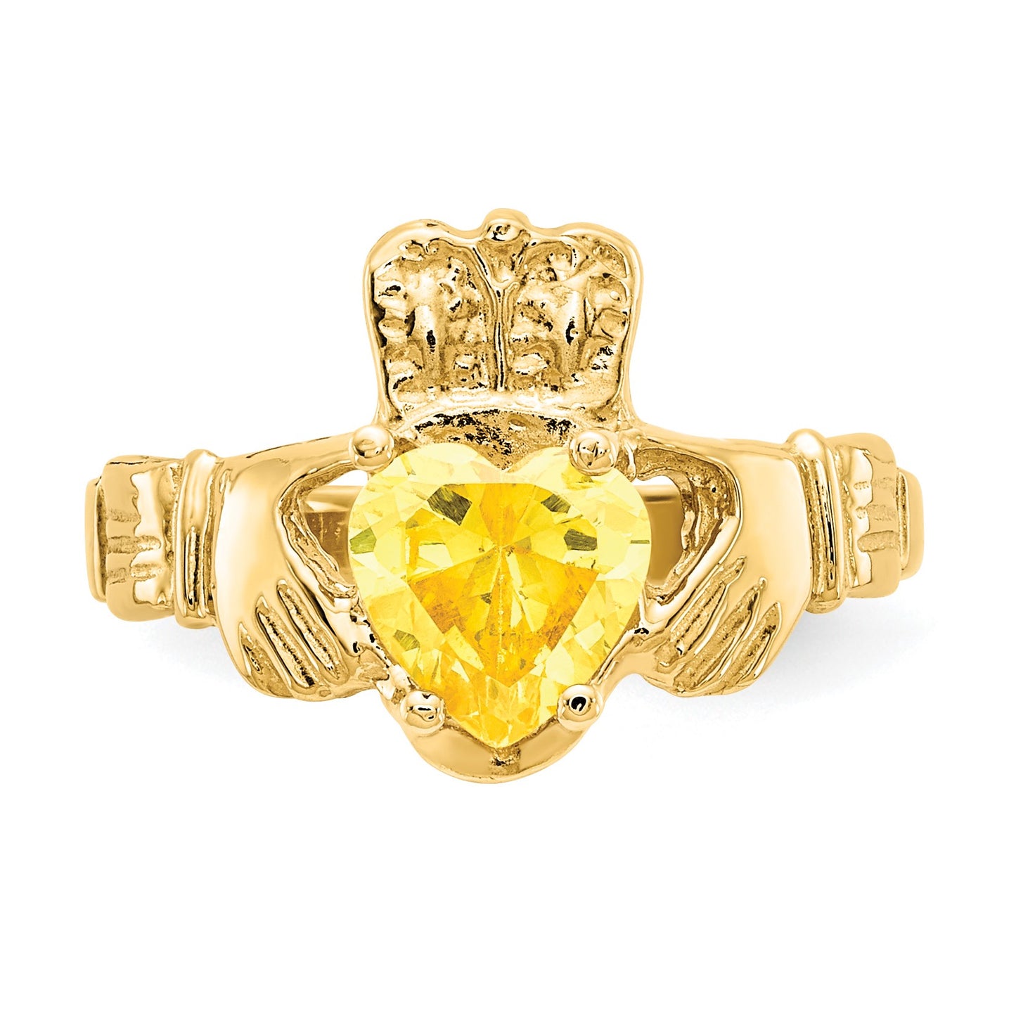 14k November CZ Heart Birthstone Claddagh Ring