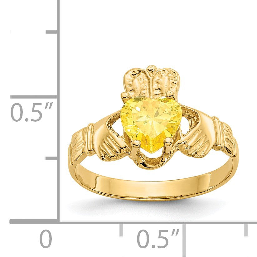 14k November CZ Heart Birthstone Claddagh Ring