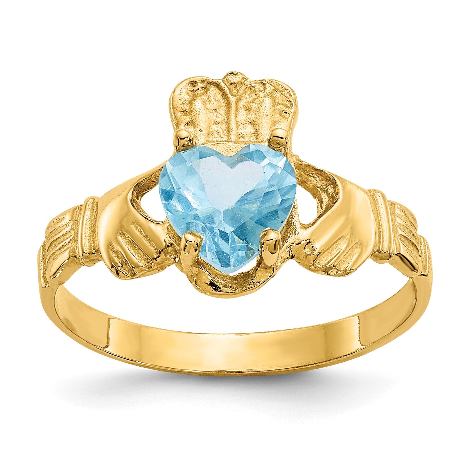 14k December CZ Heart Birthstone Claddagh Ring