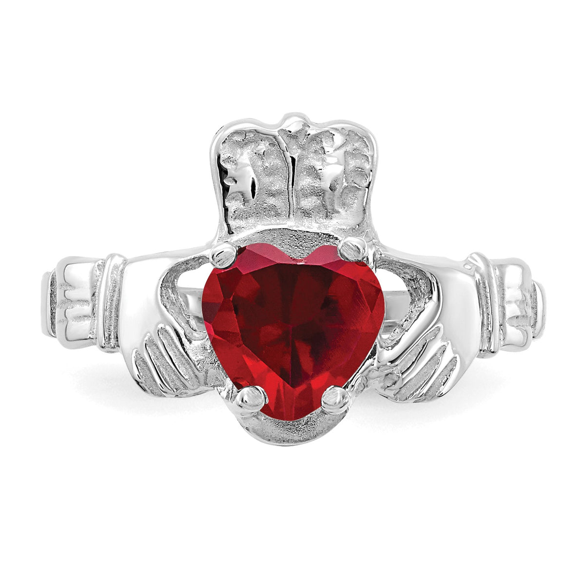 14k White Gold January CZ Heart Birthstone Claddagh Ring