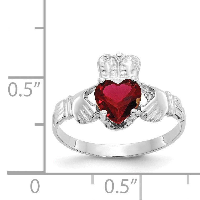 14k White Gold January CZ Heart Birthstone Claddagh Ring