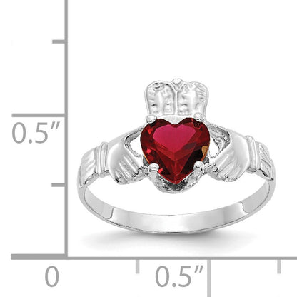 14k White Gold January CZ Heart Birthstone Claddagh Ring