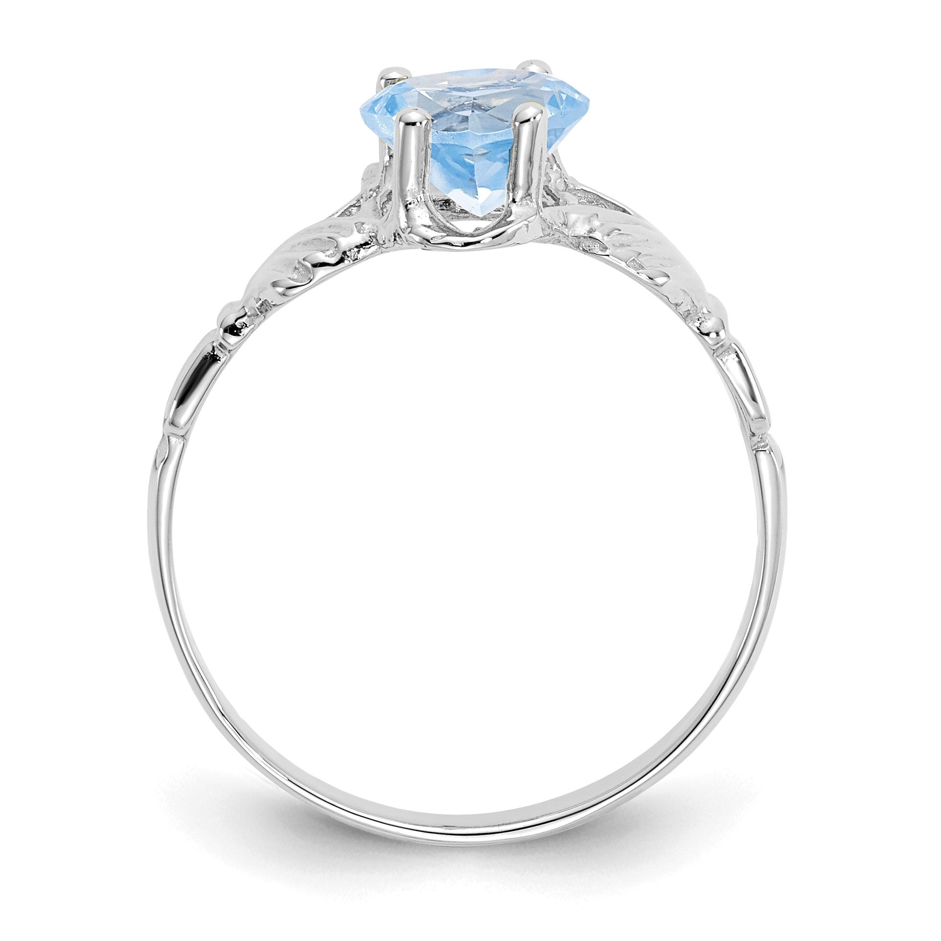 14k White Gold March CZ Heart Birthstone Claddagh Ring