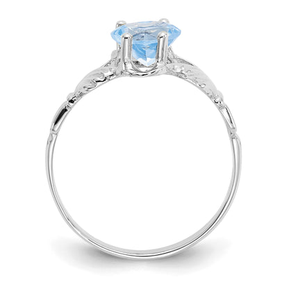 14k White Gold March CZ Heart Birthstone Claddagh Ring