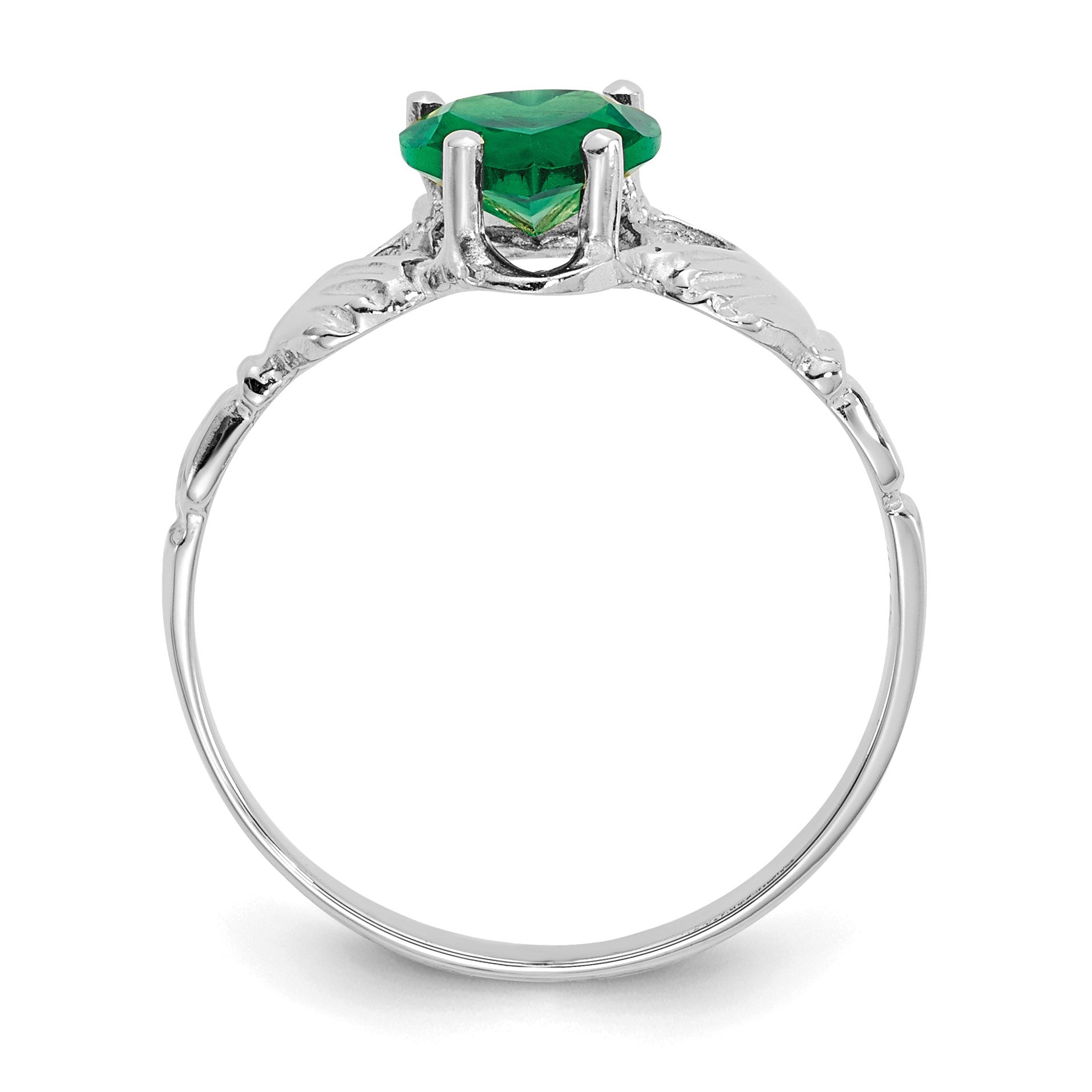 14k White Gold May CZ Heart Birthstone Claddagh Ring
