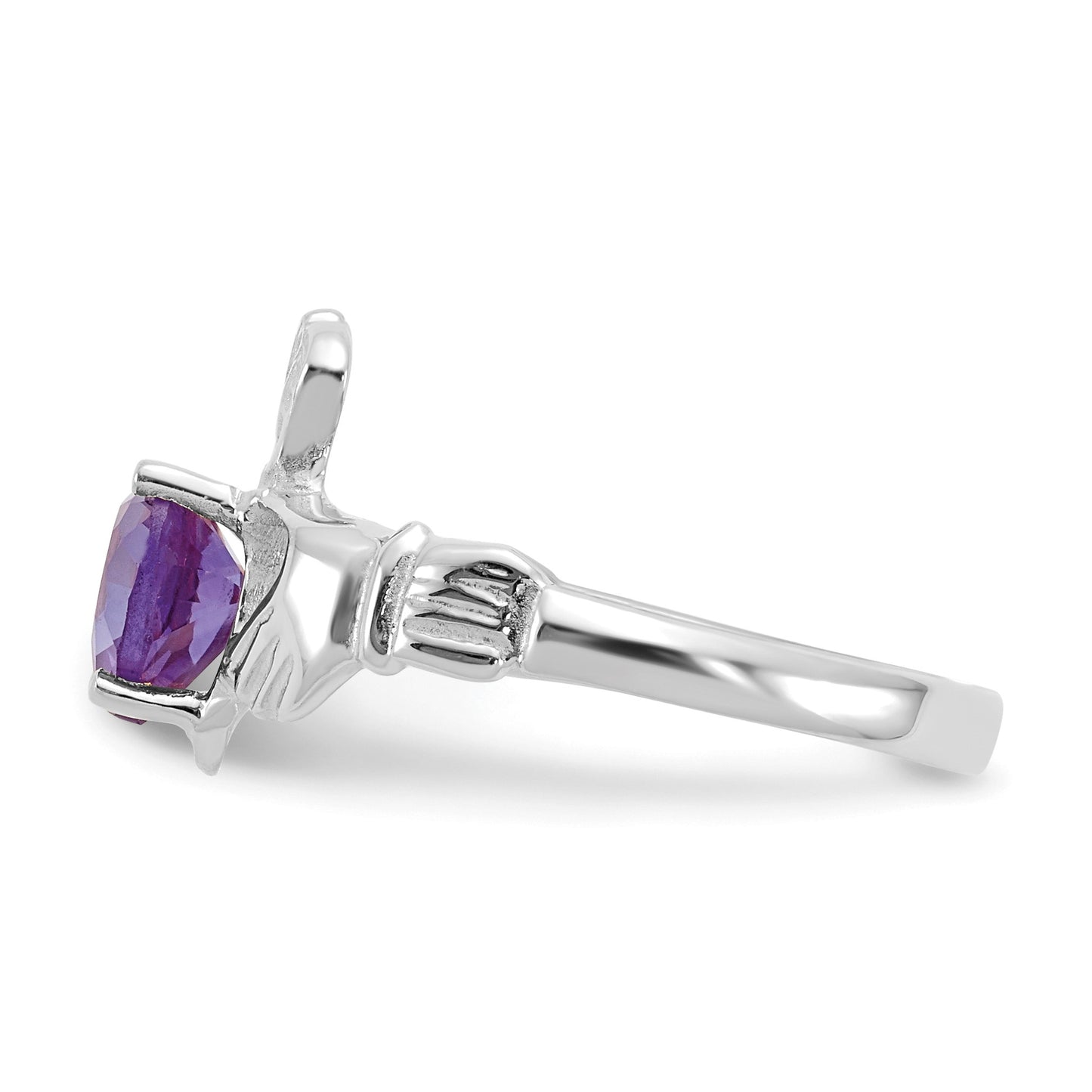 14k White Gold June CZ Heart Birthstone Claddagh Ring