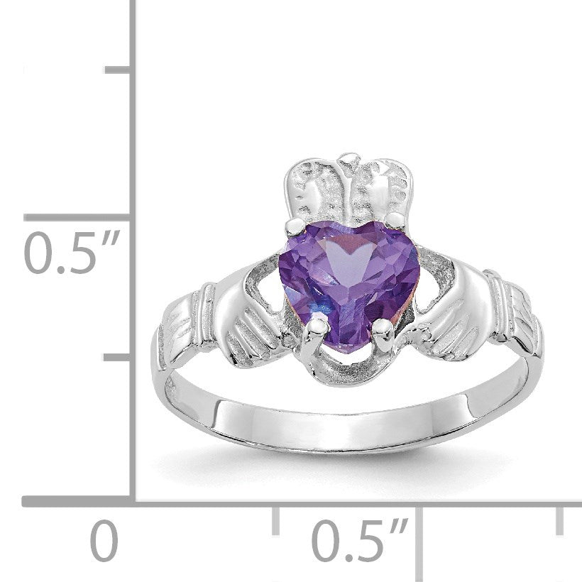 14k White Gold June CZ Heart Birthstone Claddagh Ring