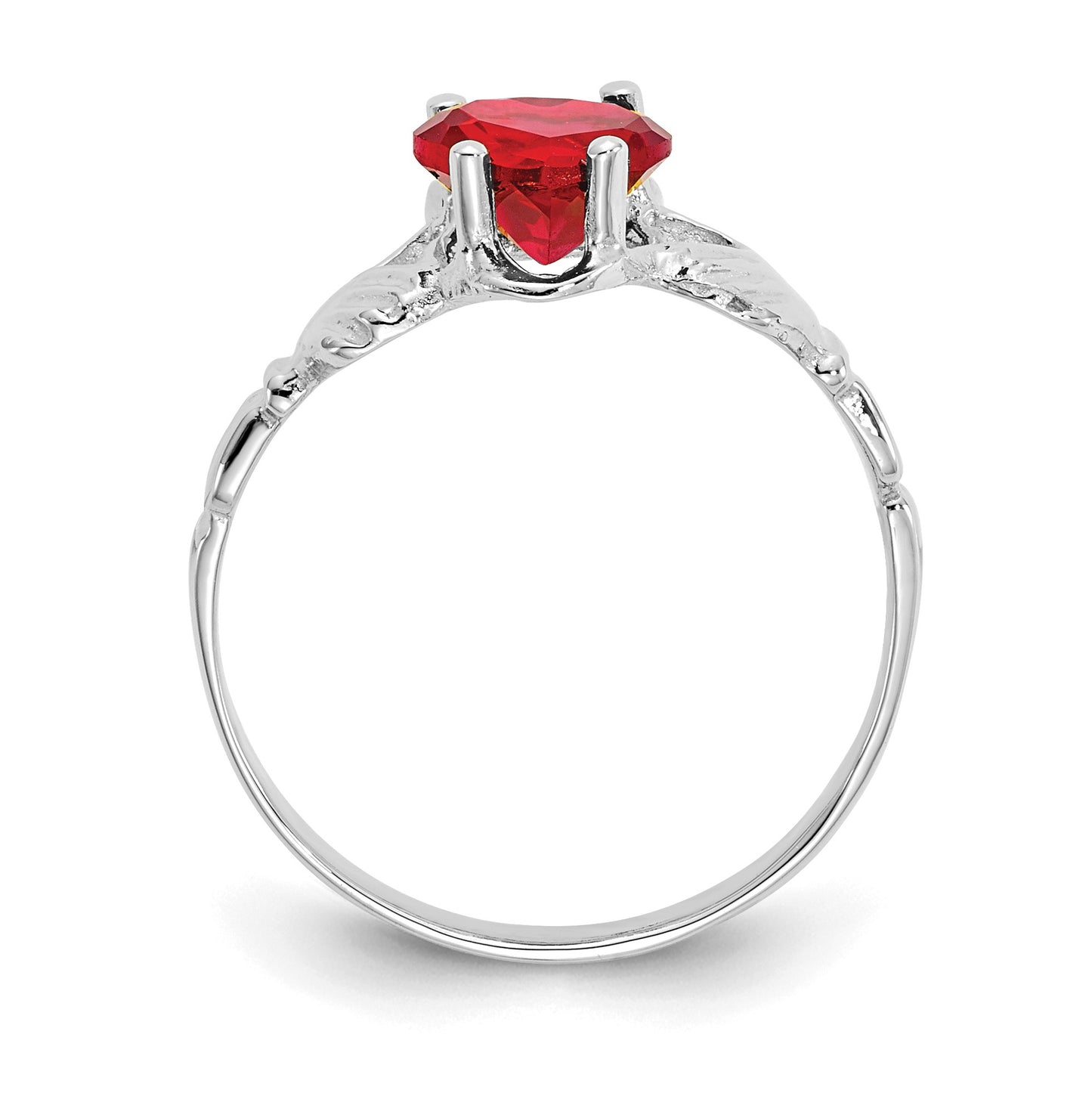 14k White Gold July CZ Heart Birthstone Claddagh Ring