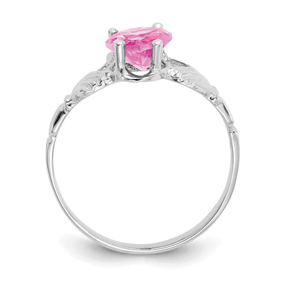 14k White Gold October CZ Heart Birthstone Claddagh Ring