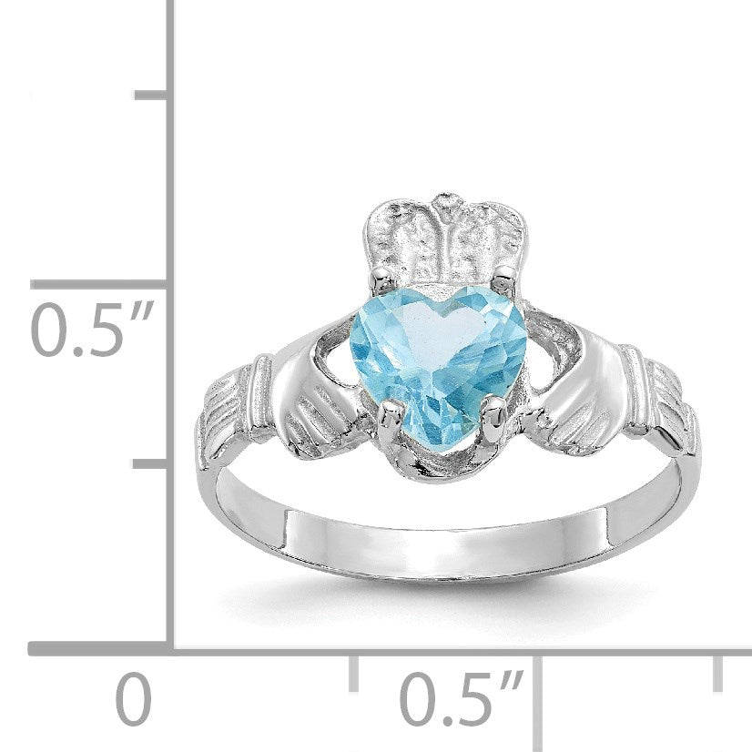 14k White Gold December CZ Heart Birthstone Claddagh Ring