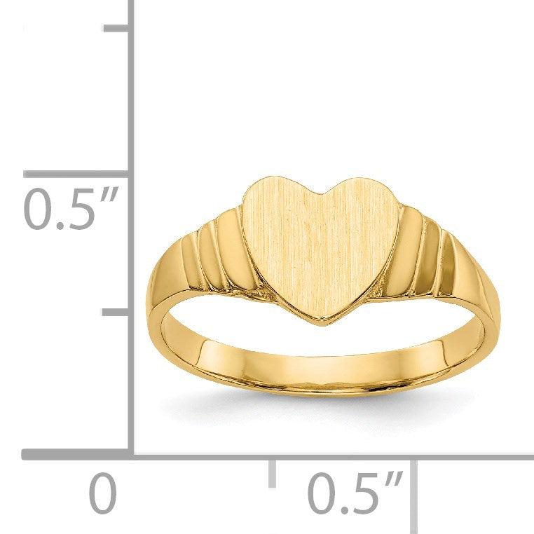 14K Satin 7.0x6.5mm Closed Back Size 3.5 Childs Heart Signet Ring