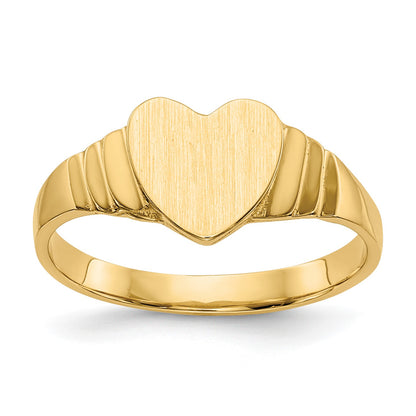 14K Satin 7.0x6.5mm Closed Back Size 3.5 Childs Heart Signet Ring