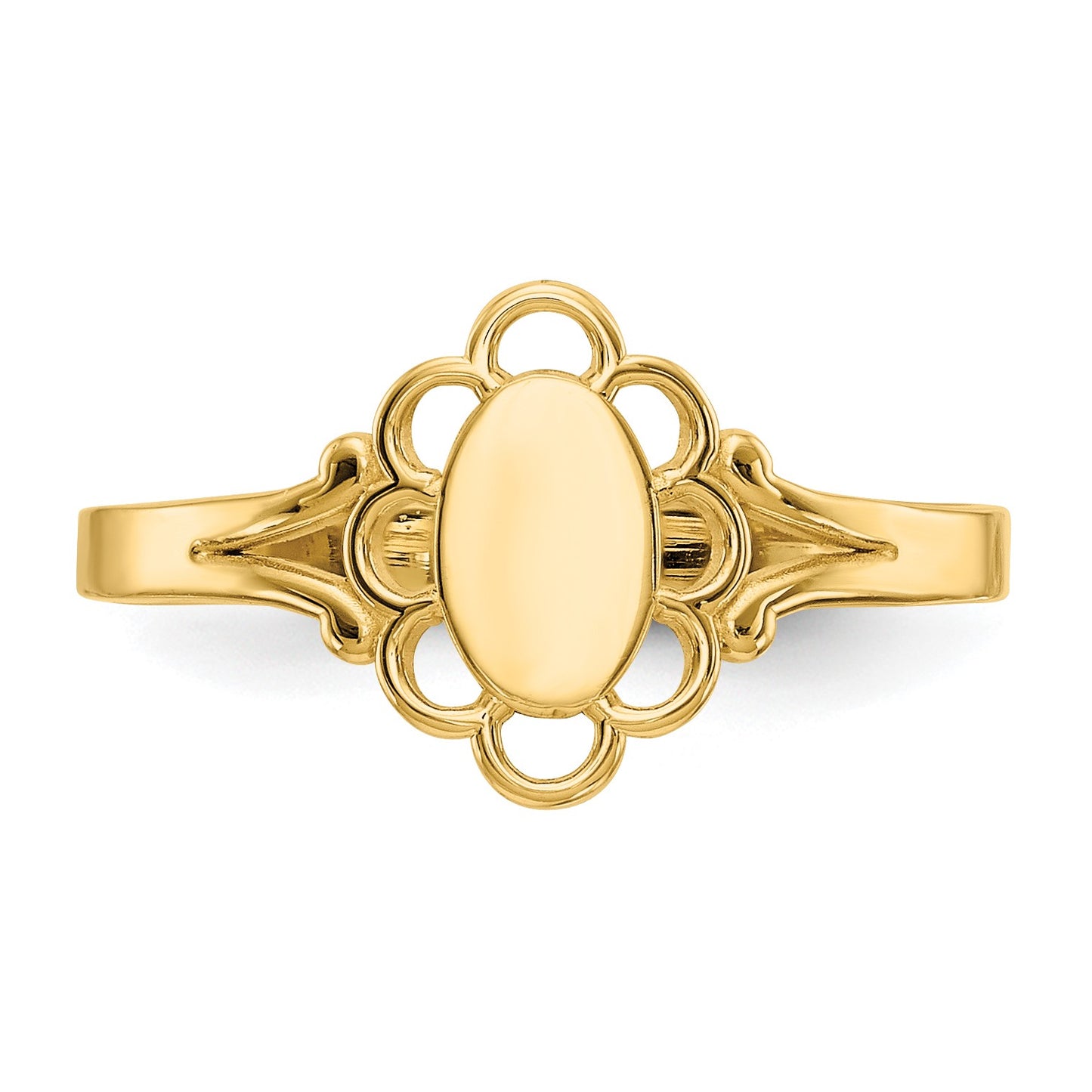 14K 3.5x6.0mm Closed Back Size 4.25 Childs Polished Center Filigree Oval Signet Ring