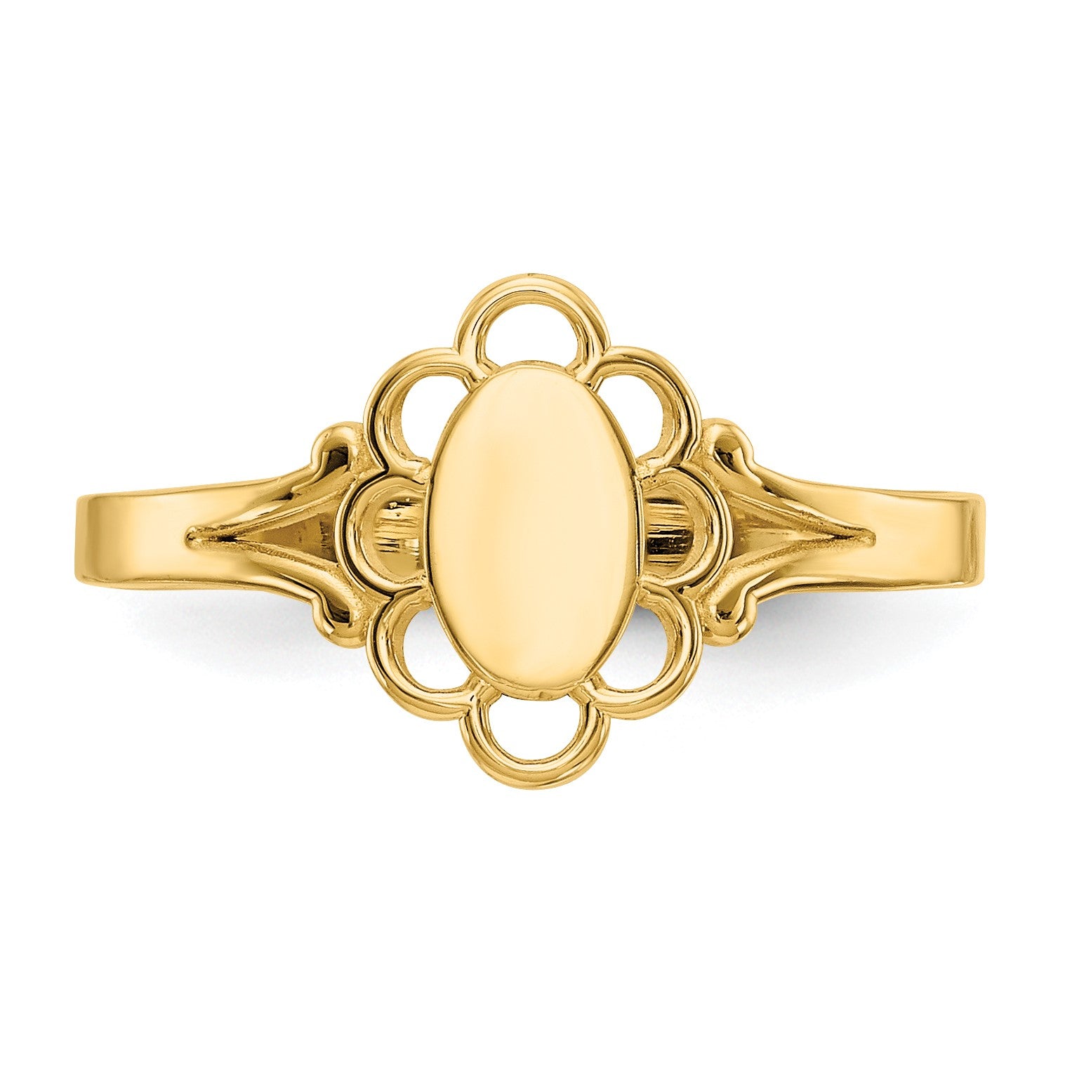 14K 3.5x6.0mm Closed Back Size 4.25 Childs Polished Center Filigree Oval Signet Ring