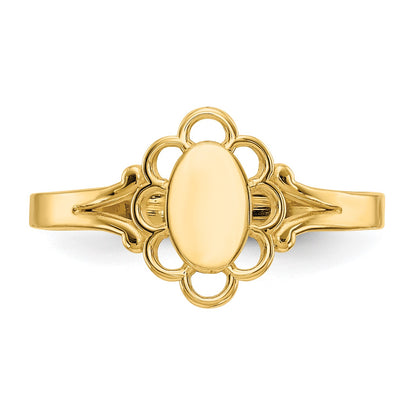 14K 3.5x6.0mm Closed Back Size 4.25 Childs Polished Center Filigree Oval Signet Ring