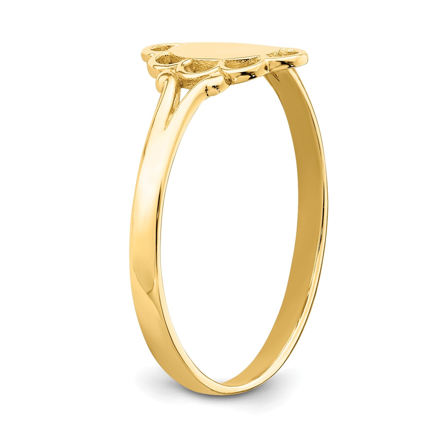 14K 3.5x6.0mm Closed Back Size 4.25 Childs Polished Center Filigree Oval Signet Ring