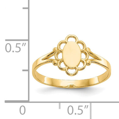 14K 3.5x6.0mm Closed Back Size 4.25 Childs Polished Center Filigree Oval Signet Ring
