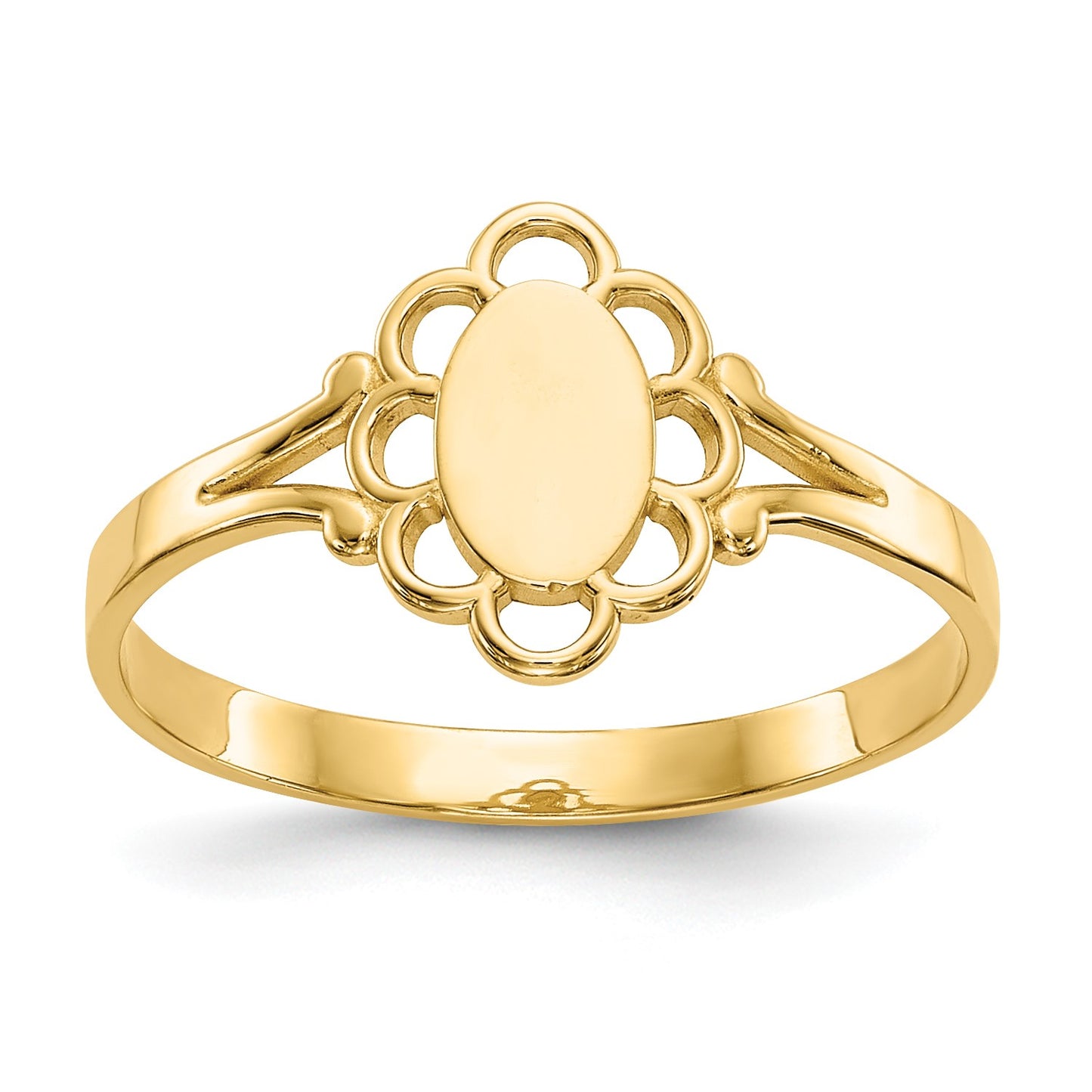 14K 3.5x6.0mm Closed Back Size 4.25 Childs Polished Center Filigree Oval Signet Ring
