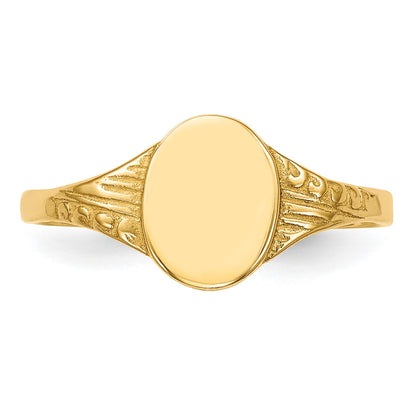 14K Polished 6.0x7.5mm Closed Back Size 5.25 Childs Oval Signet Ring