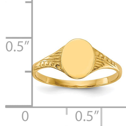 14K Polished 6.0x7.5mm Closed Back Size 5.25 Childs Oval Signet Ring