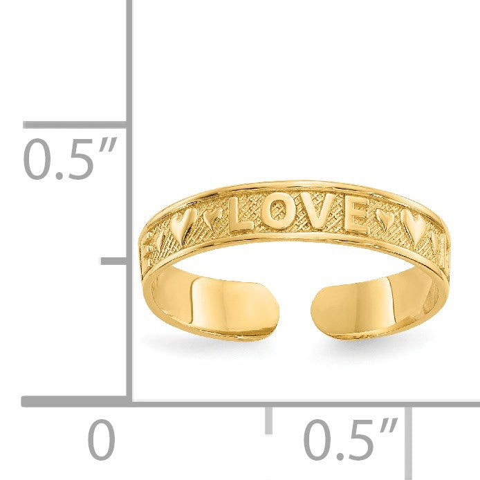 14K Polished LOVE and Hearts Toe Ring