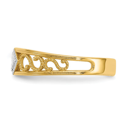 14k and White Rhodium Diamond-Cut Toe Ring