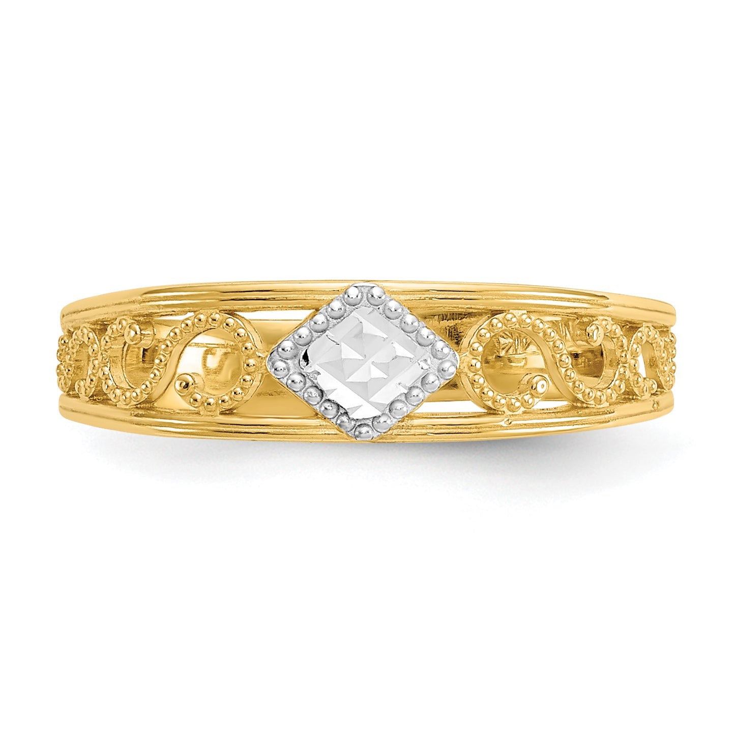 14k and White Rhodium Diamond-Cut Toe Ring