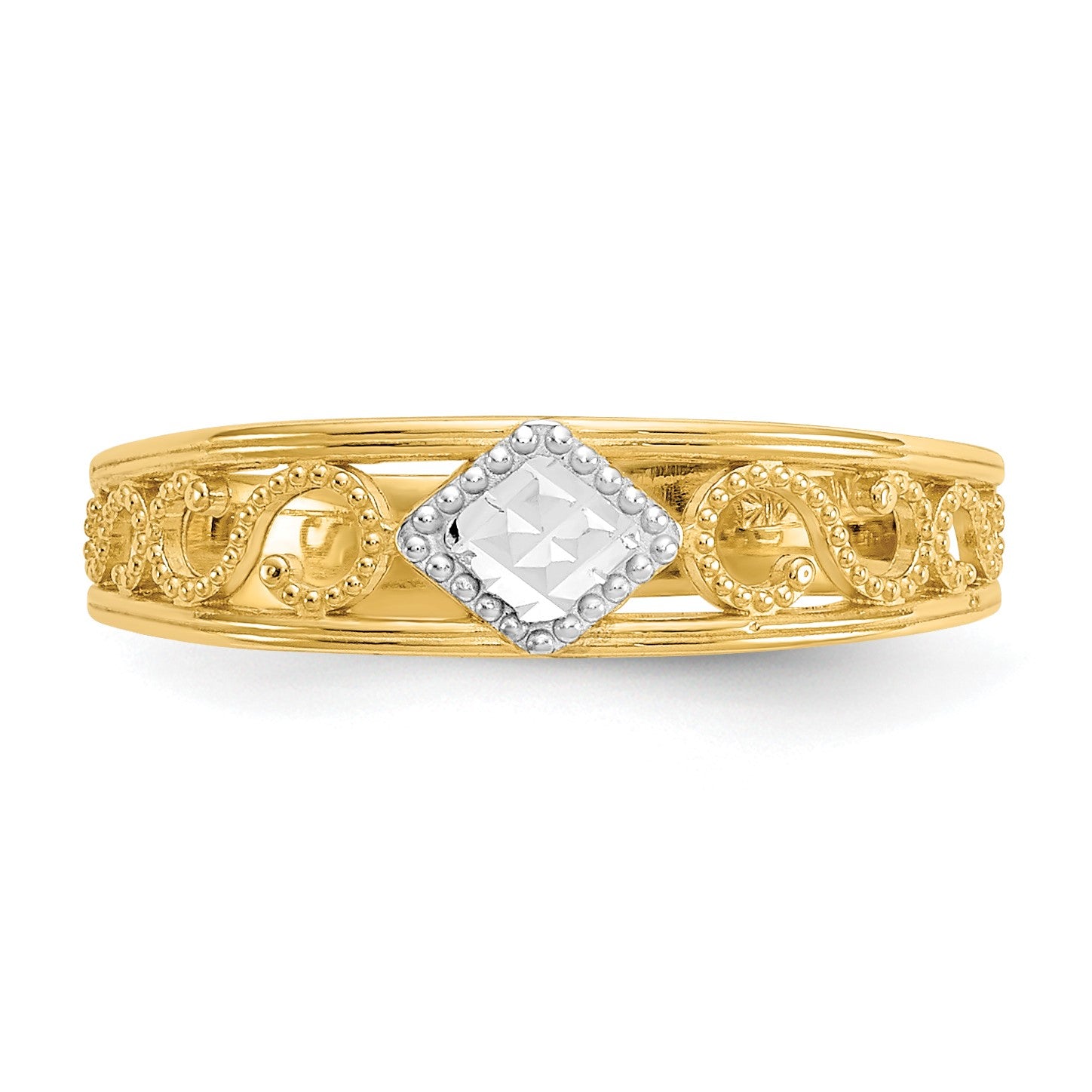 14k and White Rhodium Diamond-Cut Toe Ring