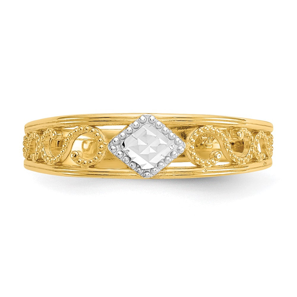 14k & Rhodium Diamond-Cut Toe Ring