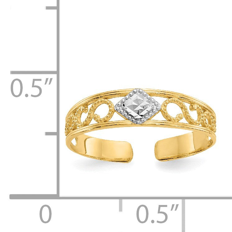 14k and White Rhodium Diamond-Cut Toe Ring