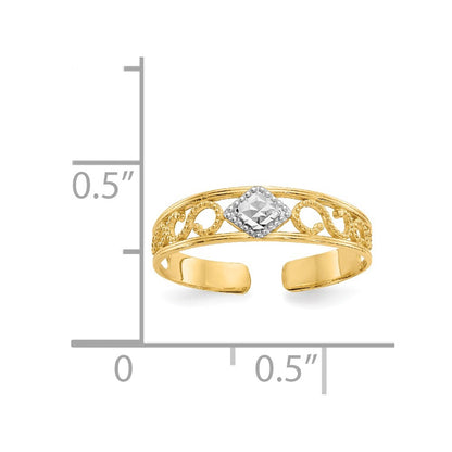 14k & Rhodium Diamond-Cut Toe Ring