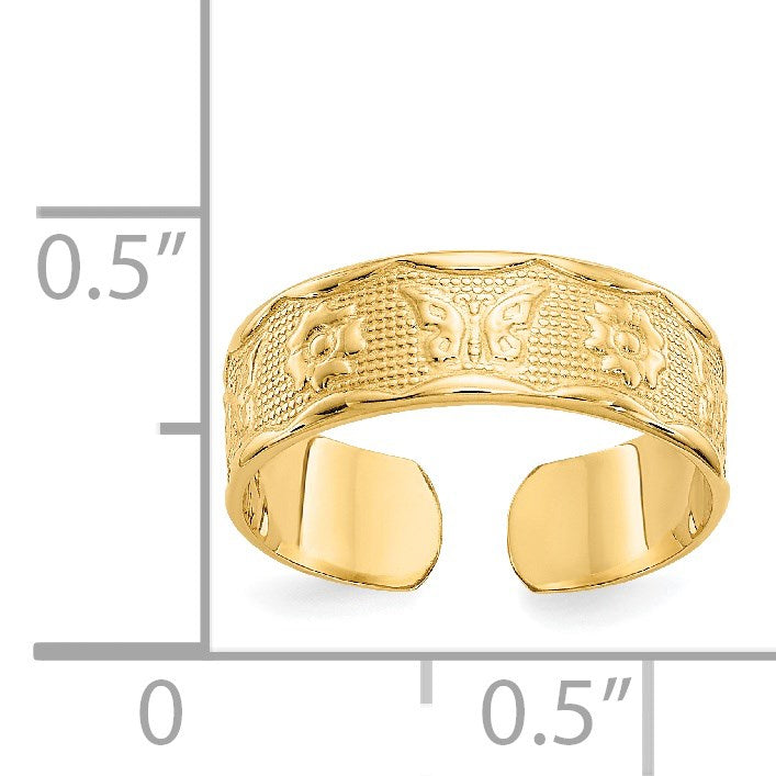 14k Flower  and Butterfly Toe Ring
