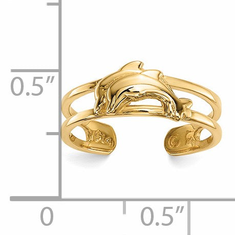 14k Two Dolphins Toe Ring