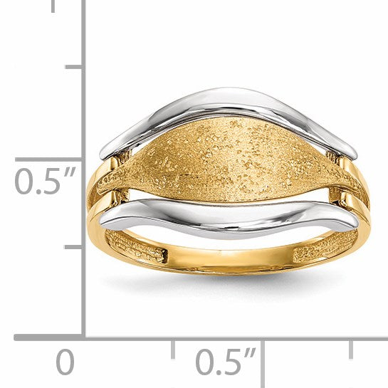 14k Two-tone Polished and Textured Curve Ring