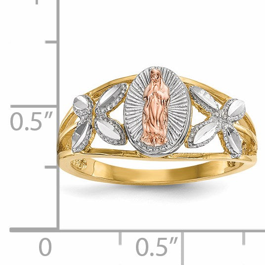 14k Two-tone with White Rhodium Polished Our Lady of Guadalupe Ring