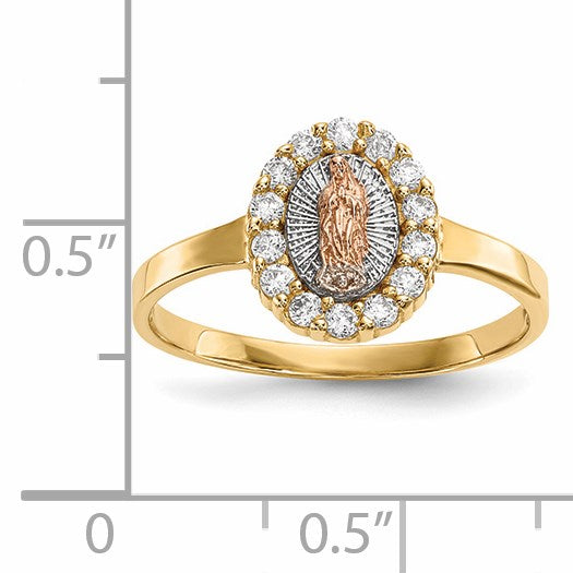 14k Two-tone with White Rhodium CZ Our Lady of Guadalupe Ring