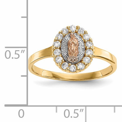 14k Two-tone with White Rhodium CZ Our Lady of Guadalupe Ring