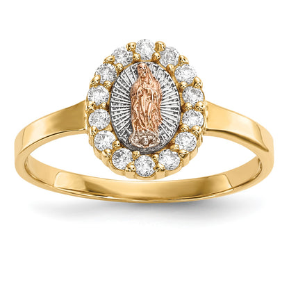 14k Two-tone with White Rhodium CZ Our Lady of Guadalupe Ring