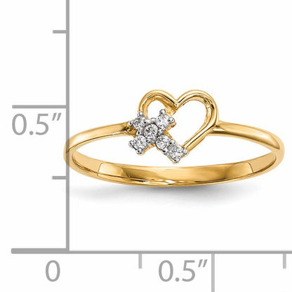 14k Heart with CZ Cross Ring