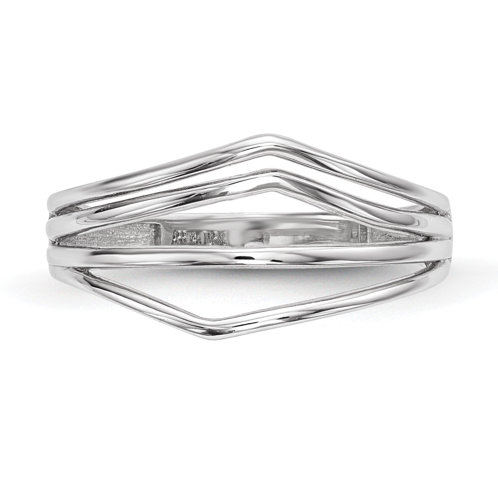14k White Gold Polished Curved 4-Bar Ring