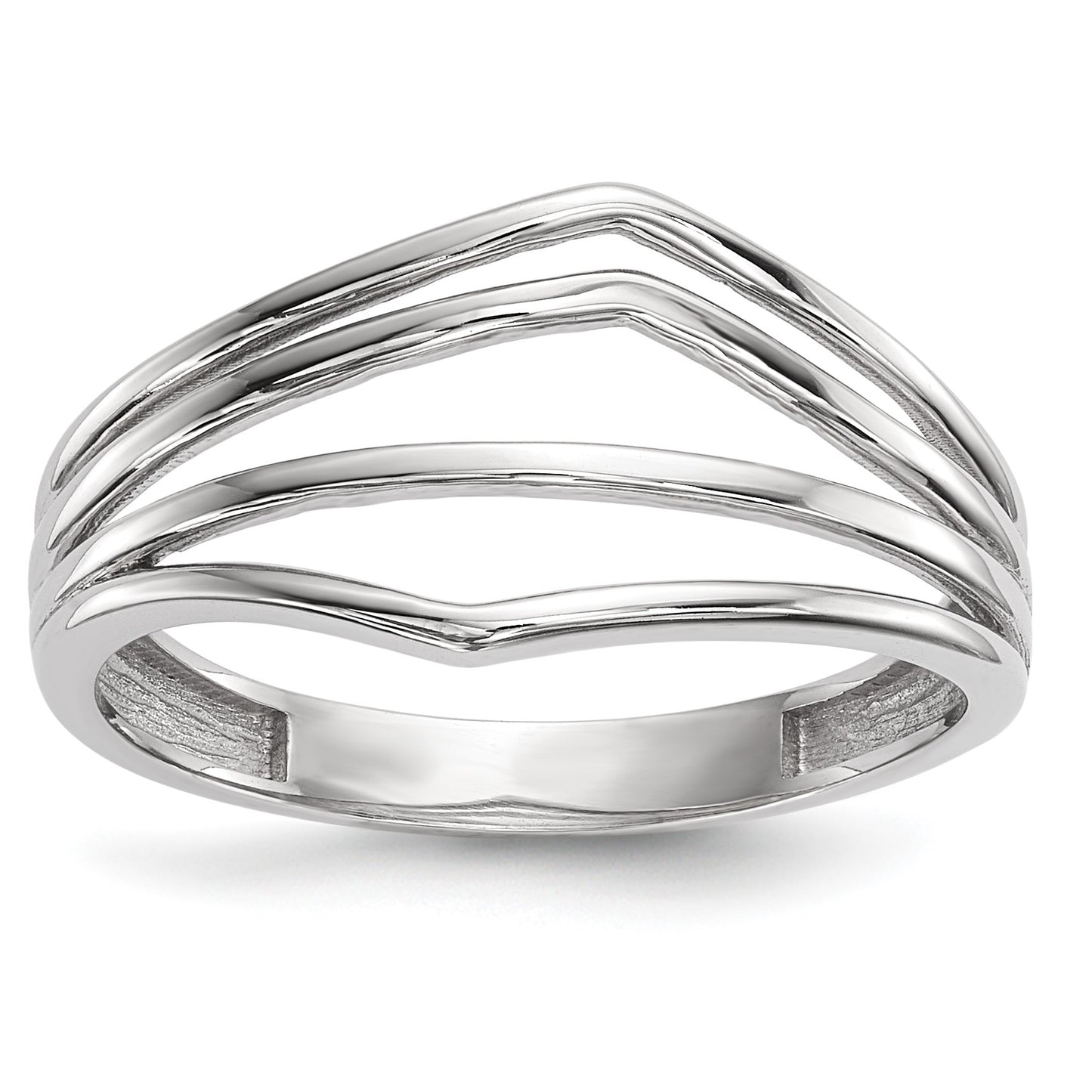 14k White Gold Polished Curved 4-Bar Ring
