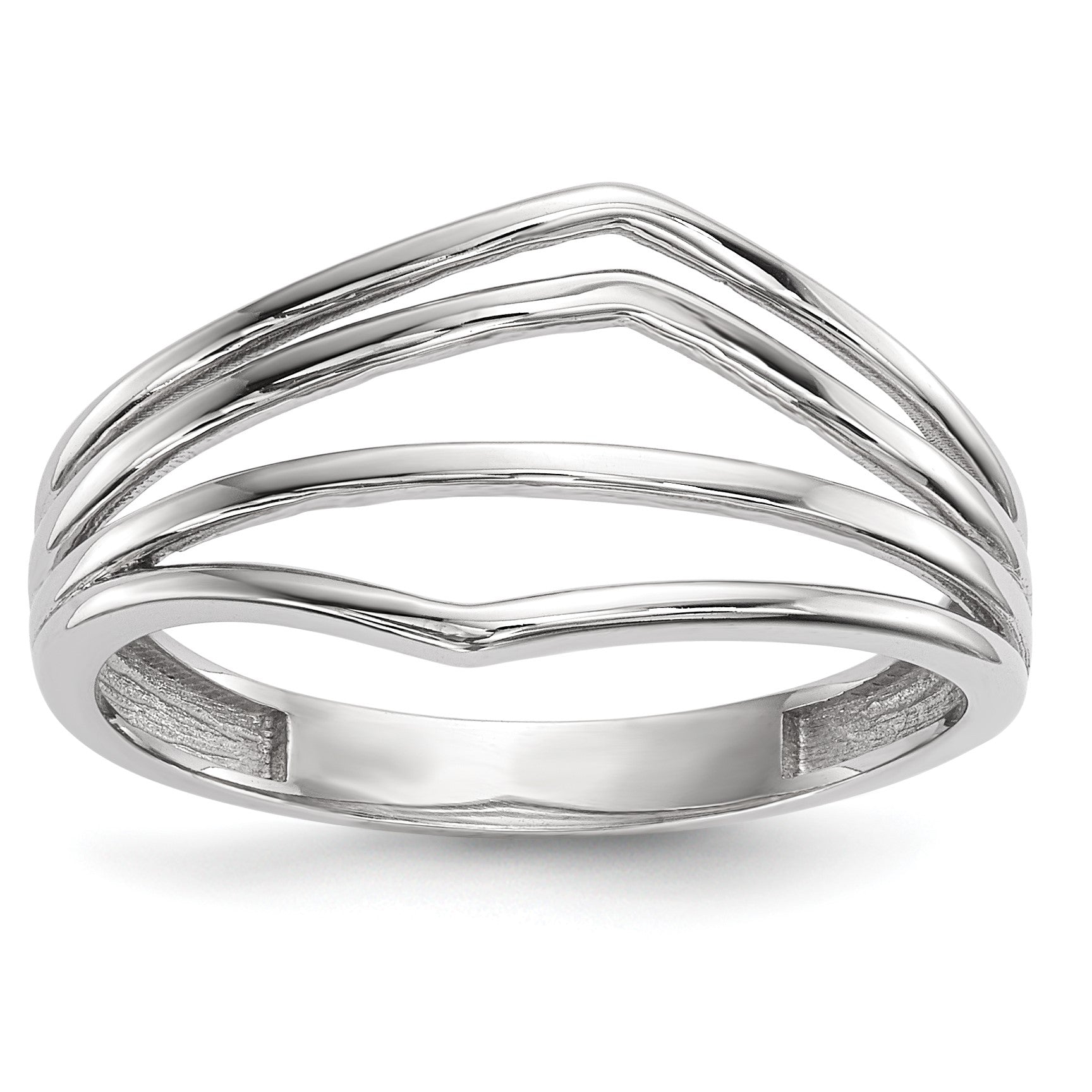 14k White Gold Polished Curved 4-Bar Ring