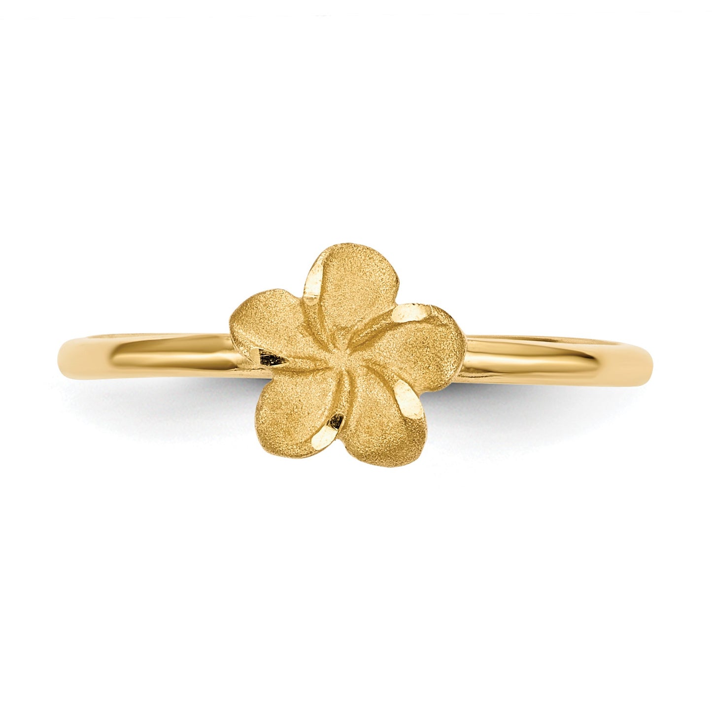 14k Satin and Diamond-cut Plumeria Ring