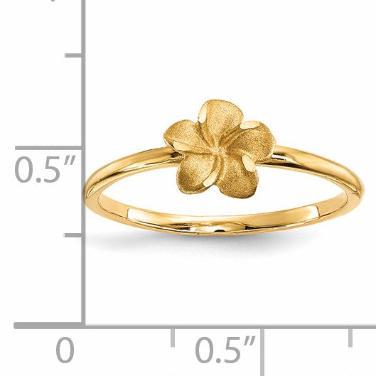 14k Satin and Diamond-cut Plumeria Ring