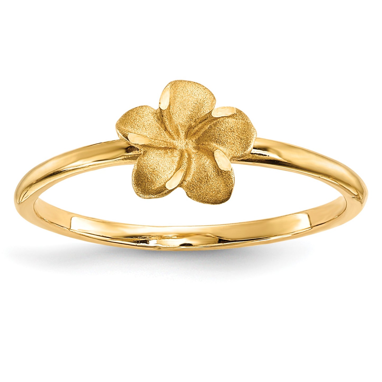 14k Satin and Diamond-cut Plumeria Ring