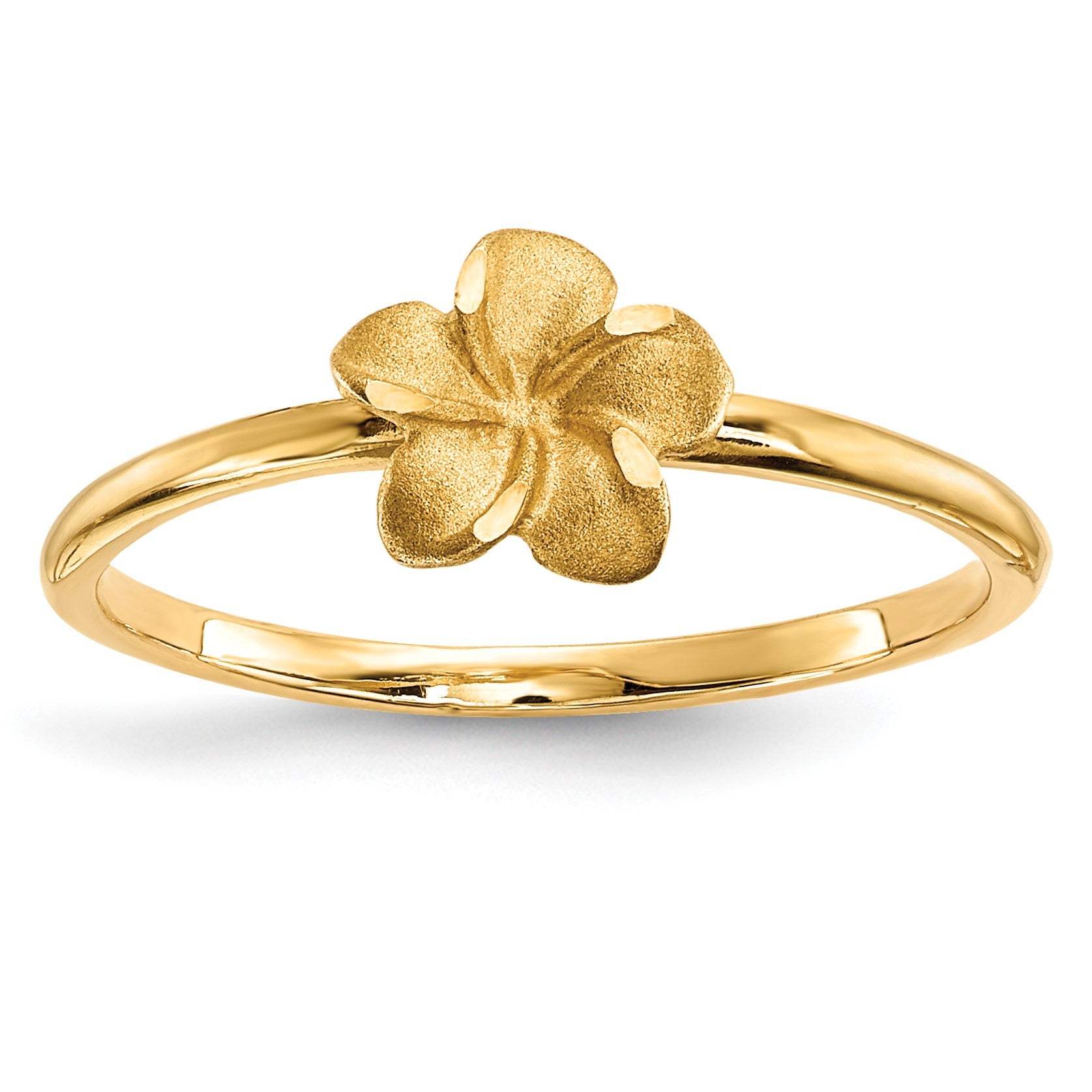14k Satin and Diamond-cut Plumeria Ring