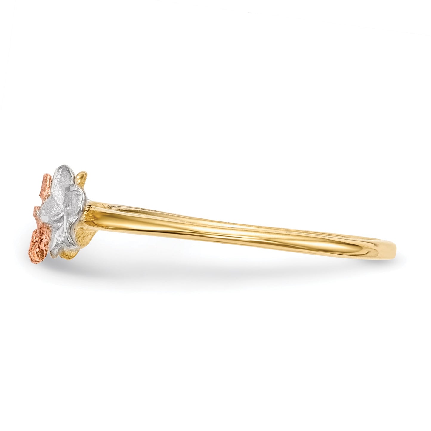 14k Two-tone with White Rhodium Polished and Satin 3 Plumeria Flowers Ring