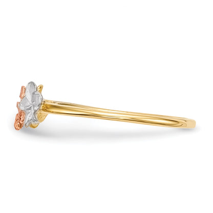 14k Two-tone with White Rhodium Polished and Satin 3 Plumeria Flowers Ring