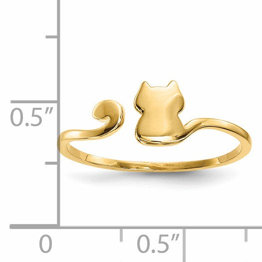 14k Polished Cat Adjustable Cuff Ring