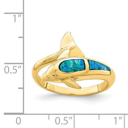 14K Lab Created Opal Dolphin Ring